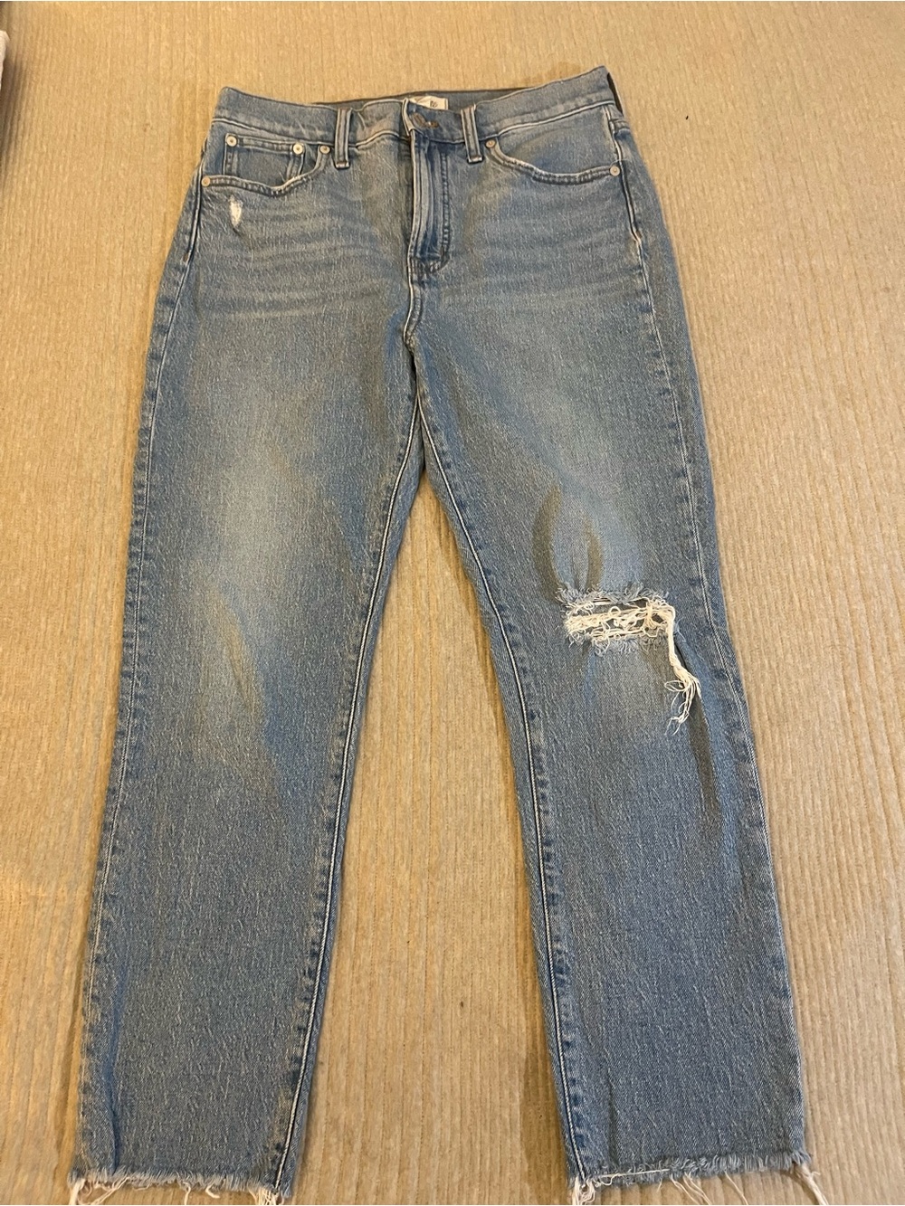 Madewell The Perfect Vintage Jean 29 High Rise Straight Distressed Raw Hem
